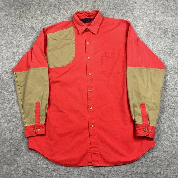 VTG Columbia Shirt Mens Large Red Rifle Elbow Patches Button Up Hunting Outdoors - Picture 2 of 10